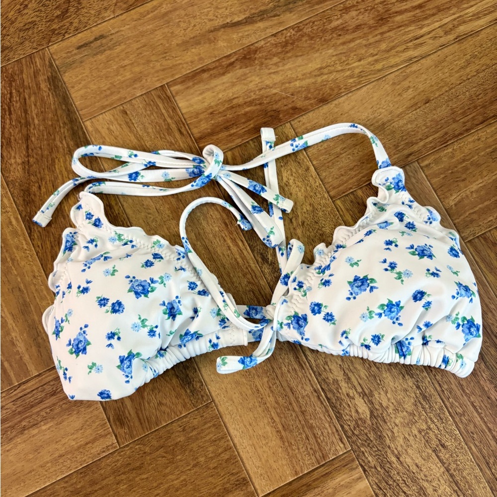 Wild Fable White Bikini Top with Blue Floral Accents Womens XS Y2K